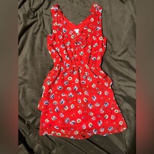 ❤️Red Floral Dress With Ruffles💐